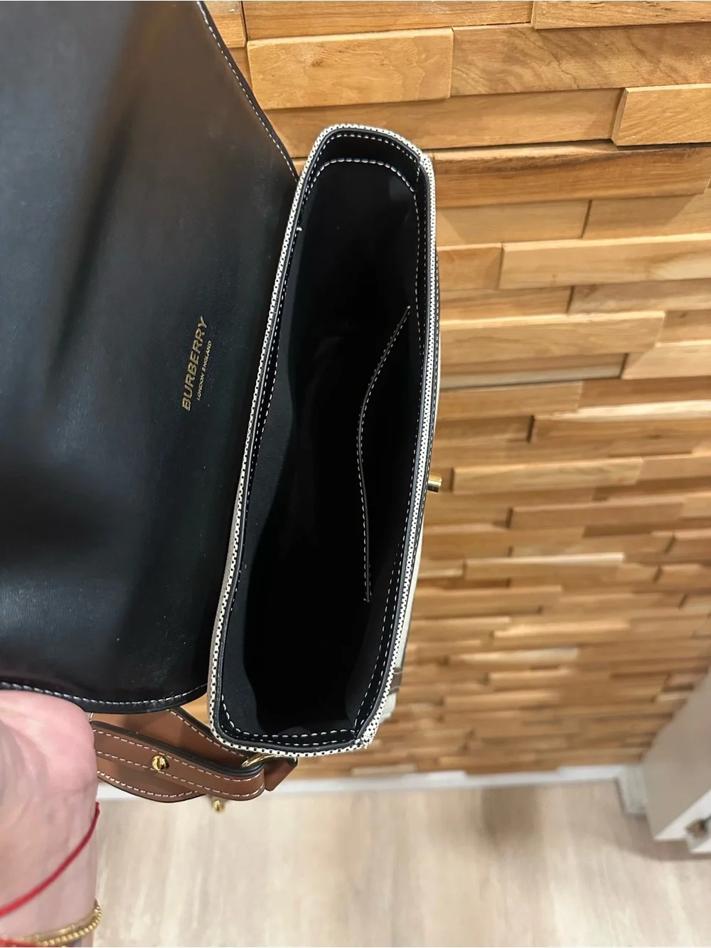 Canvas and Leather Crossbody Bag in Beige and Black